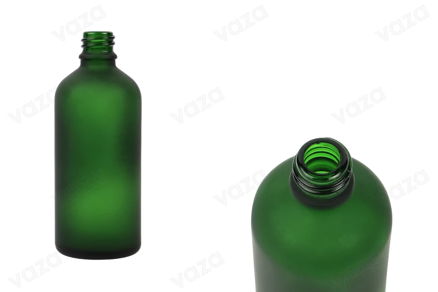 Glasflasche für ätherische Öle 100ml grünes Sandstrahlen mit PP18-Düse-produktbild