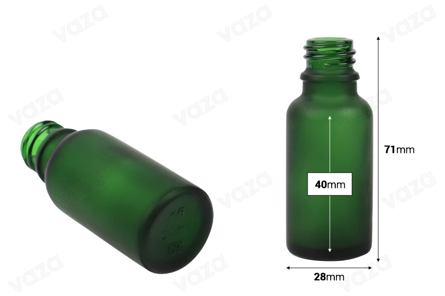 Glasflasche für ätherische Öle 20ml Green Sand Blasting PP18 Glasflasche für ätherische Öle 20ml Green Sand Blasting PP18-bildabmessungen