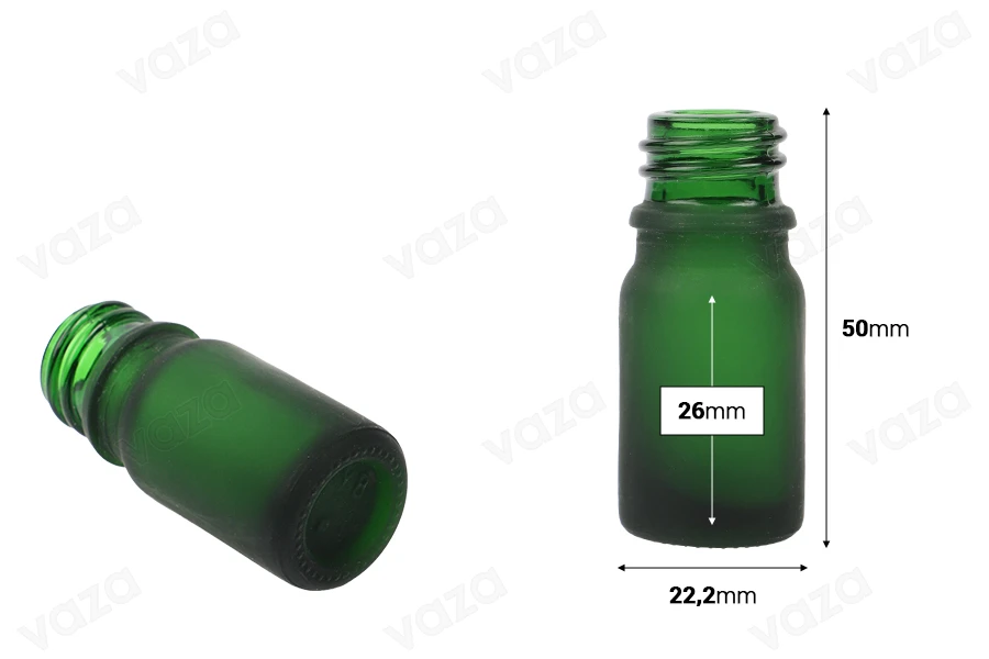 Γυάλινο μπουκαλάκι για αιθέρια έλαια 5 ml πράσινο αμμοβολής με στόμιο PP18 Γυάλινο μπουκαλάκι για αιθέρια έλαια 5 ml πράσινο αμμοβολής με στόμιο PP18-εικόνα_διαστάσεις