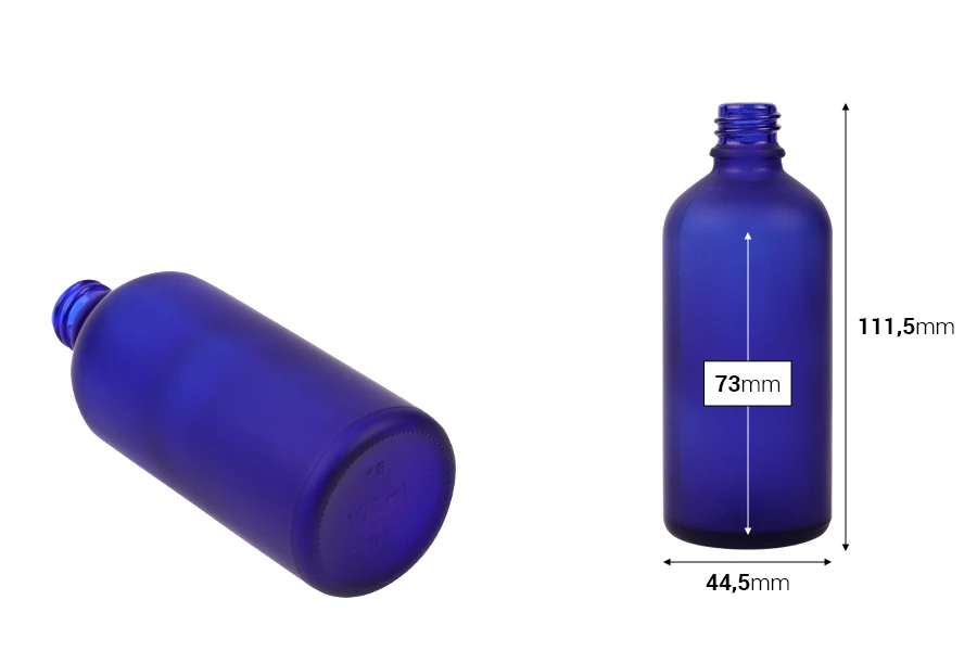 Γυάλινο μπουκαλάκι για αιθέρια έλαια 100 ml μπλε αμμοβολής με στόμιο PP18 Γυάλινο μπουκαλάκι για αιθέρια έλαια 100 ml μπλε αμμοβολής με στόμιο PP18