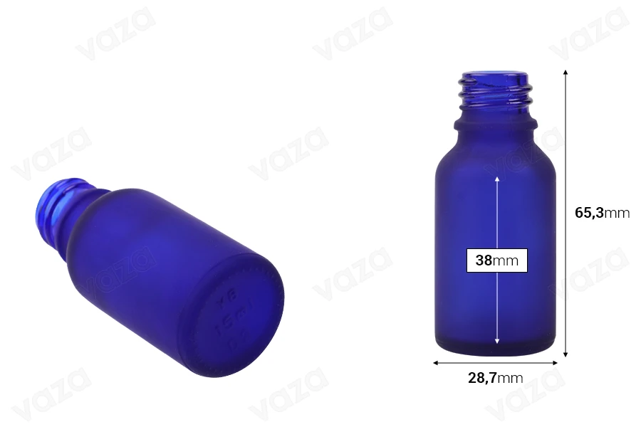Glasflasche für ätherische Öle 15 ml Blau Sandstrahlen mit PP18 Düse-bildabmessungen