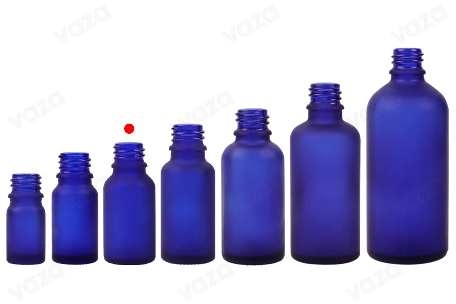 Glasflasche für ätherische Öle 15 ml Blau Sandstrahlen mit PP18 Düse-bildgruppe