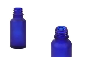 Γυάλινο μπουκαλάκι για αιθέρια έλαια 20 ml μπλε αμμοβολής με στόμιο PP18