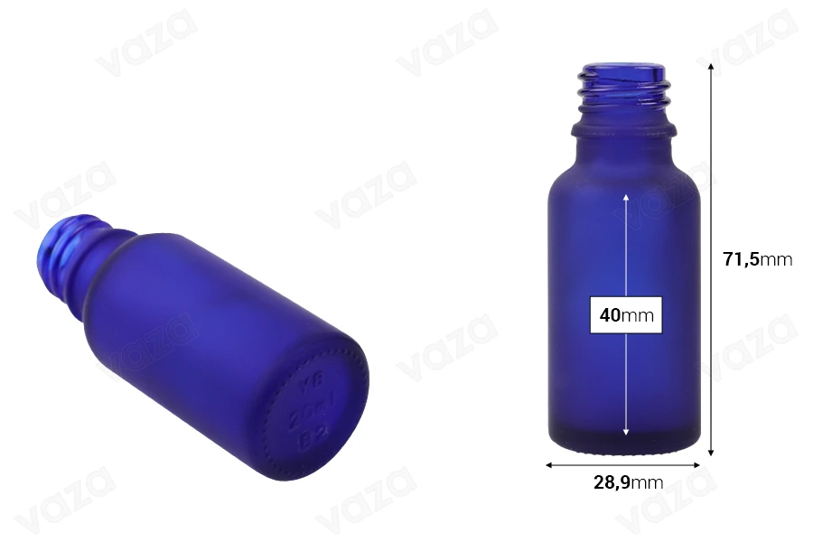 Γυάλινο μπουκαλάκι για αιθέρια έλαια 20 ml μπλε αμμοβολής με στόμιο PP18 Γυάλινο μπουκαλάκι για αιθέρια έλαια 20 ml μπλε αμμοβολής με στόμιο PP18-εικόνα_διαστάσεις