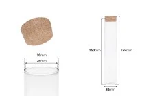 Faveurs de mariage ou de baptême sous la forme d'un tube en verre et avec bouchon en liège 30 x 150mm, avec un diamètre intérieur de la bouchée de 26mm, 80ml Faveurs de mariage ou de baptême sous la forme d'un tube en verre et avec bouchon en liège 30 x 150mm, avec un diamètre intérieur de la bouchée de 26mm, 80ml