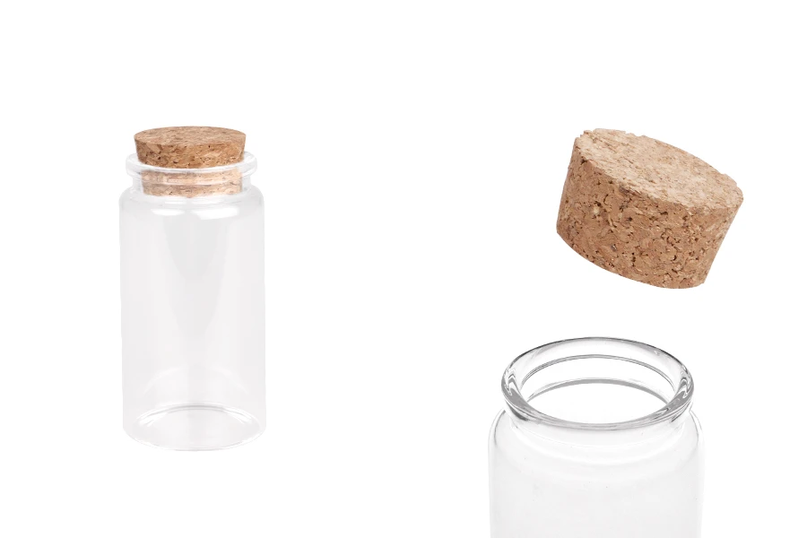 120ml wide mouth mini glass jar with cone cork stopper in size 47x90