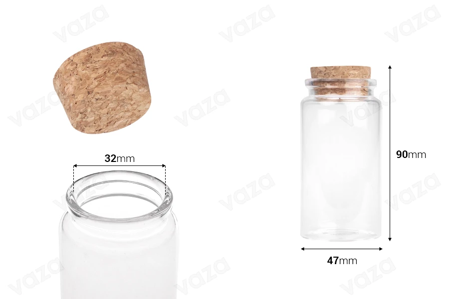 Glasflasche mit Spitzkorken 47x90 120ml-bildabmessungen
