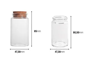 Flacon en verre de 100ml à large ouverture avec bouchon en liège et aux dimensions 47 x 85-2