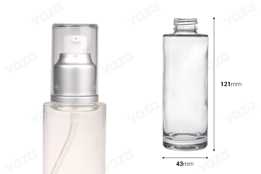 Bottiglia in vetro trasparente da 100ml con beccuccio PP 24, adatta per olio di mandorle Bottiglia in vetro trasparente da 100ml con beccuccio PP 24, adatta per olio di mandorle-dimensioni_immagine
