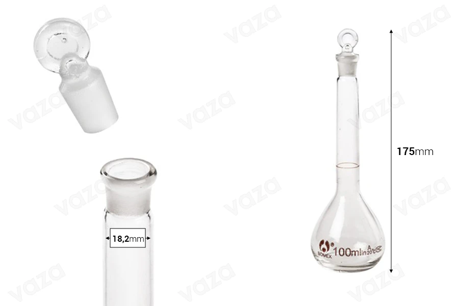 Flacone graduato in vetro da 100 ml con tappo in vetro-dimensioni_immagine