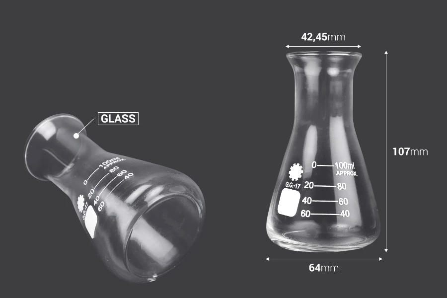 Γυάλινη κωνική φιάλη (Erlenmeyer) 100 ml με ενδείξεις ογκομέτρησης