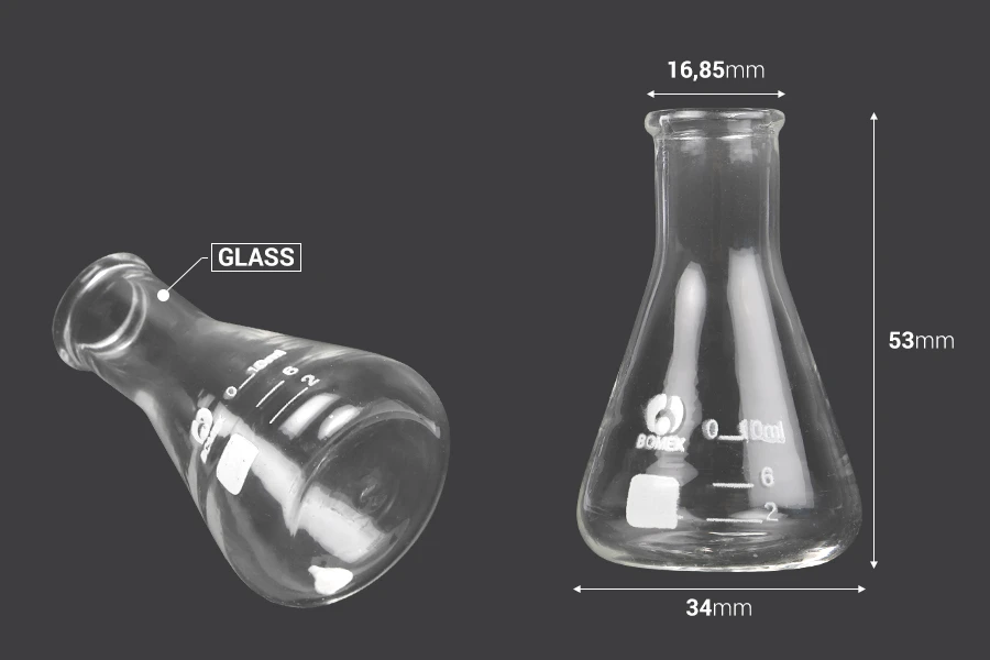 Γυάλινη κωνική φιάλη (Erlenmeyer) 10 ml με ενδείξεις ογκομέτρησης Γυάλινη κωνική φιάλη (Erlenmeyer) 10 ml με ενδείξεις ογκομέτρησης