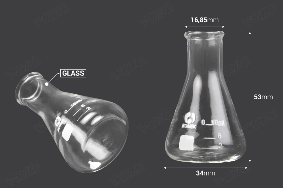 Γυάλινη κωνική φιάλη (Erlenmeyer) 10 ml με ενδείξεις ογκομέτρησης Γυάλινη κωνική φιάλη (Erlenmeyer) 10 ml με ενδείξεις ογκομέτρησης-εικόνα_διαστάσεις