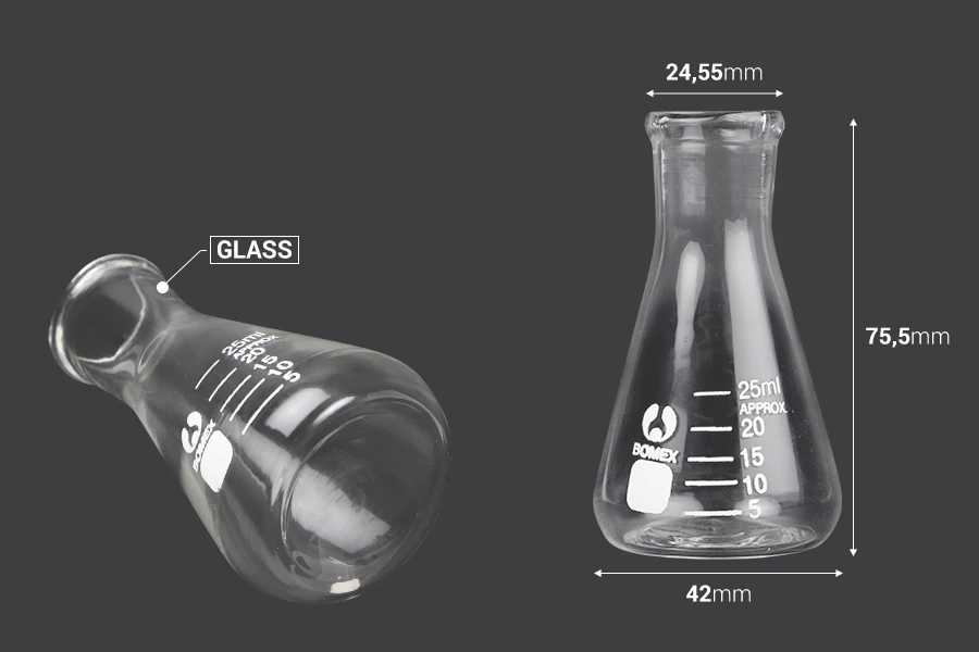 Γυάλινη κωνική φιάλη (Erlenmeyer) 25 ml με ενδείξεις ογκομέτρησης Γυάλινη κωνική φιάλη (Erlenmeyer) 25 ml με ενδείξεις ογκομέτρησης
