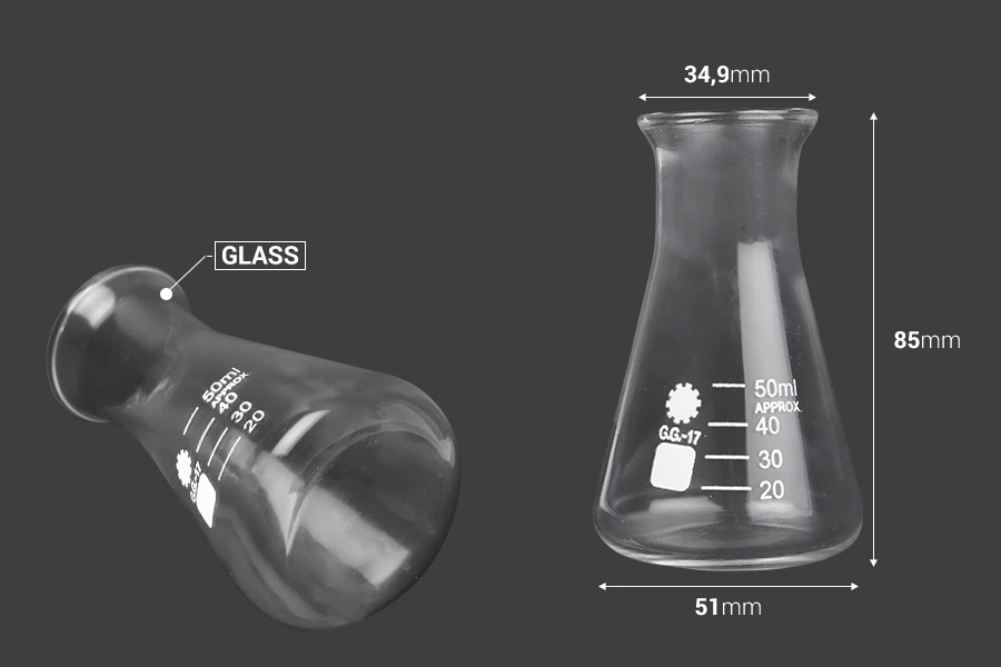 Γυάλινη κωνική φιάλη (Erlenmeyer) 50 ml με ενδείξεις ογκομέτρησης Γυάλινη κωνική φιάλη (Erlenmeyer) 50 ml με ενδείξεις ογκομέτρησης