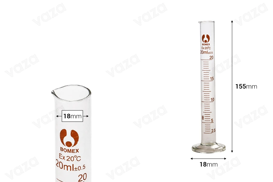 Cilindro graduato in vetro da 20 ml-dimensioni_immagine