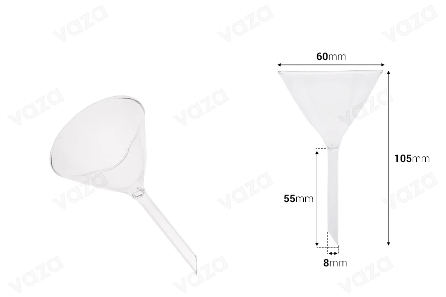 Γυάλινο χωνί - διάμετρος 60 mm (απόληξη 8 mm) Γυάλινο χωνί - διάμετρος 60 mm (απόληξη 8 mm)-εικόνα_διαστάσεις