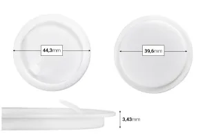 Plastic film (PE) white height 3.43 mm - diameter 44,3 mm (small: 39.60 mm) - 12 pcs-1