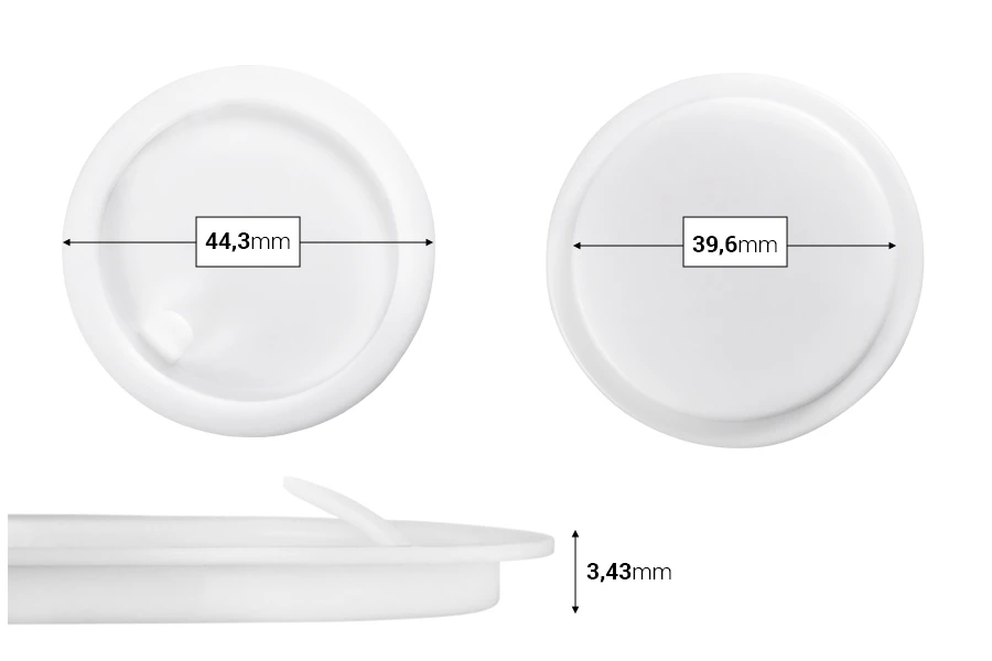 Παρέμβυσμα πλαστικό (PE) λευκό ύψος 3.43 mm - διάμετρος 44,3 mm (μικρή: 39,6 mm) - 12τμχ