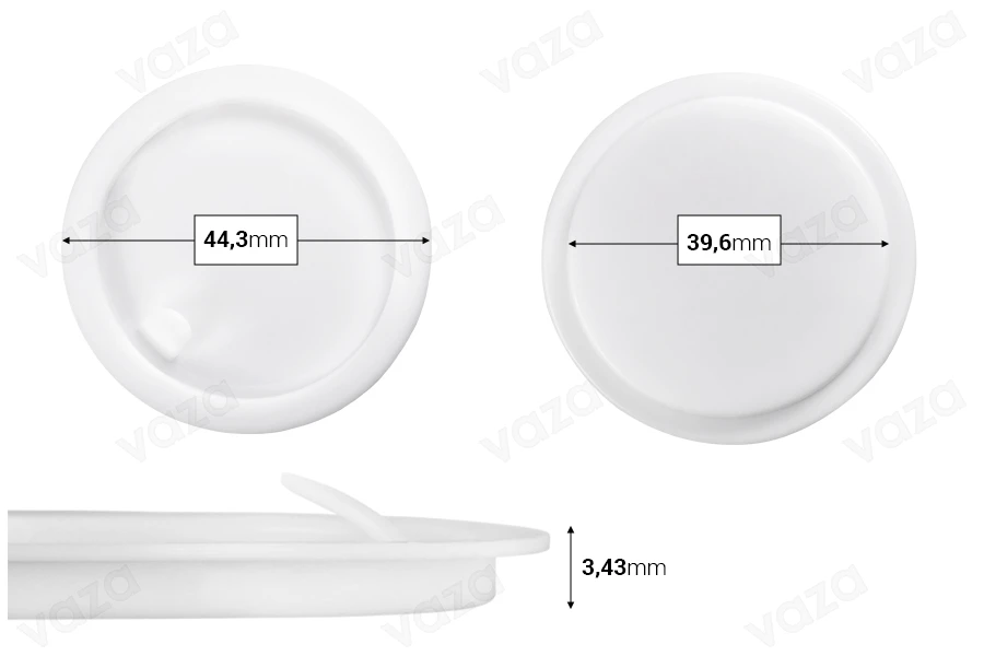 Kunststofffolie (PE) weiß Höhe 3,43 mm - Durchmesser 44,3 mm (klein: 39,60 mm) - 12 Stück Kunststofffolie (PE) weiß Höhe 3,43 mm - Durchmesser 44,3 mm (klein: 39,60 mm) - 12 Stück-produktbild