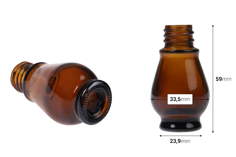 Glass Bottle for essential oils - amber - 10 ml - in a special shape with mouth PP18 Glass Bottle for essential oils - amber - 10 ml - in a special shape with mouth PP18