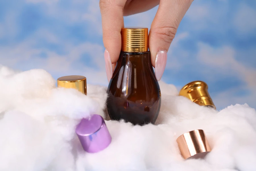 Glass Bottle for essential oils - amber - 10 ml - in a special shape with mouth PP18 Glass Bottle for essential oils - amber - 10 ml - in a special shape with mouth PP18