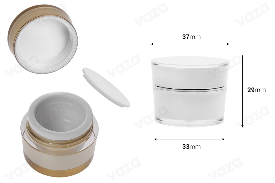 5ml luxury round acrylic cream jar with inner seal in cap and a plastic cover on the jar – available in a package with 10 pcs-image_dimensions