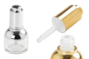 Kosmetikflasche 30ml aus Glas mit Pipette, Abfluss und Knopfdeckel-1