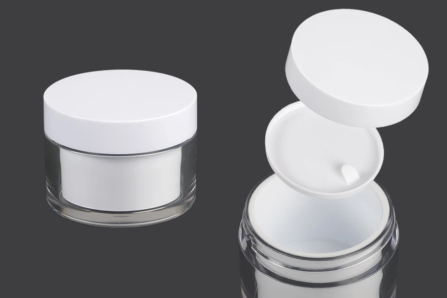 Bαζάκι δίπατο για κρέμα 50 ml με καπάκι και πλαστικό παρέμβυσμα - 6 τμχ