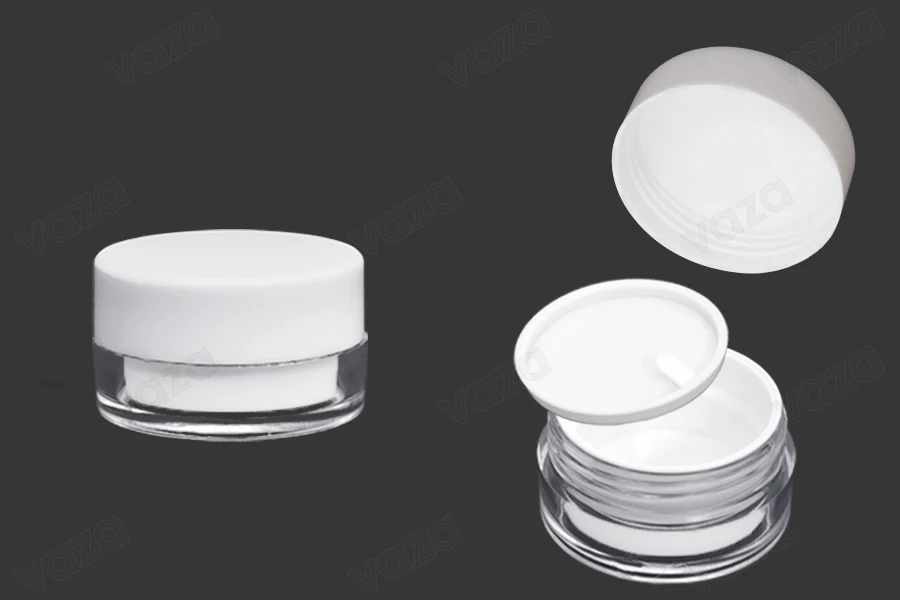 Vasetto da 15 ml in acrilico di colore bianco con guarnizione interna sul tappo e plastica nel vasetto - 6 pz-immagine_prodotto