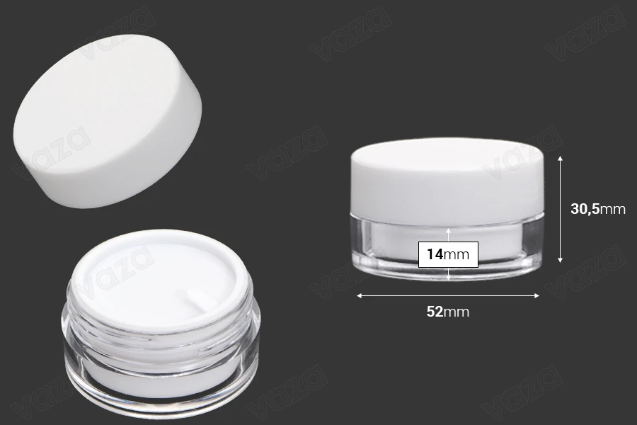Vasetto da 15 ml in acrilico di colore bianco con guarnizione interna sul tappo e plastica nel vasetto - 6 pz-dimensioni_immagine