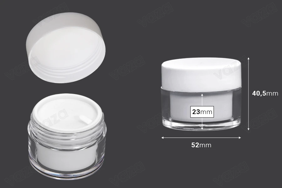 White 30ml acrylic jar with sealing disc and EPE liner inserted in the cap - available in a package with 6 pcs White 30ml acrylic jar with sealing disc and EPE liner inserted in the cap - available in a package with 6 pcs-image_dimensions