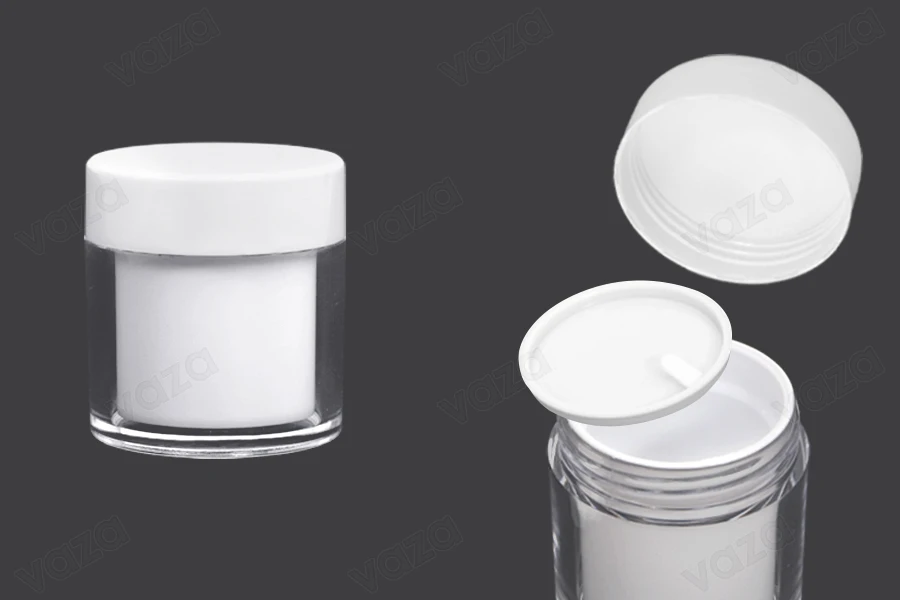 Petit pot en acrylique de 50ml de couleur blanche avec joint intérieur sur le couvercle et plastique sur le pot - 6 pcs-photo_produit
