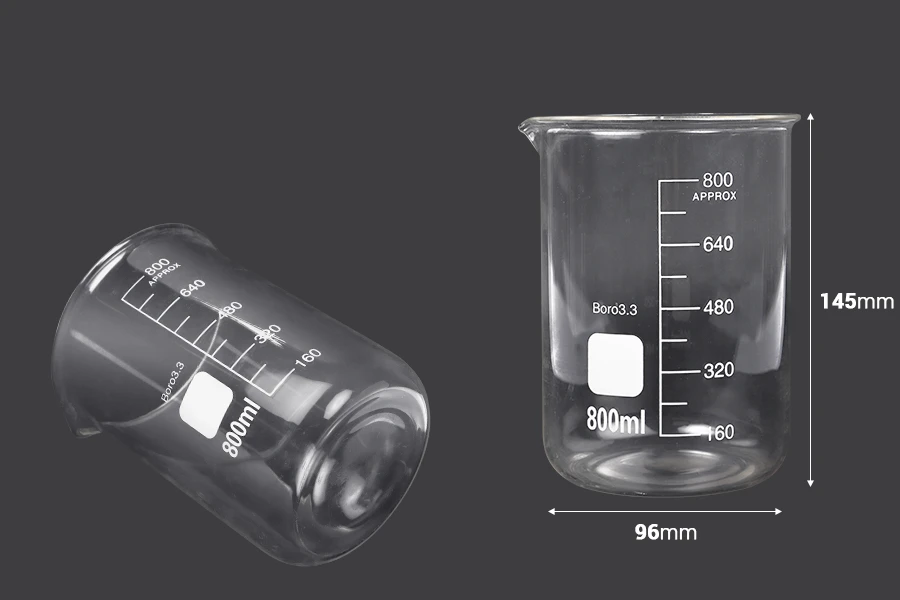 Becher in vetro da 800 ml a forma cilindrica Becher in vetro da 800 ml a forma cilindrica