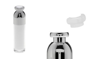 Bottiglietta di lusso da 100 ml airless in acrilico (trasparente all'esterno e bianco all'interno), con pompa per crema e tappo protettivo.-1