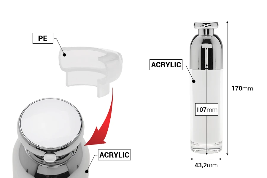 Μπουκαλάκι πολυτελείας 100 ml ακρυλικό (διάφανο εξωτερικά και λευκό εσωτερικά) με αντλία κρέμας και προστατευτικό καπάκι