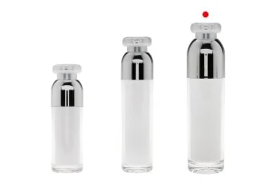 Bottiglietta di lusso da 100 ml airless in acrilico (trasparente all'esterno e bianco all'interno), con pompa per crema e tappo protettivo.-6