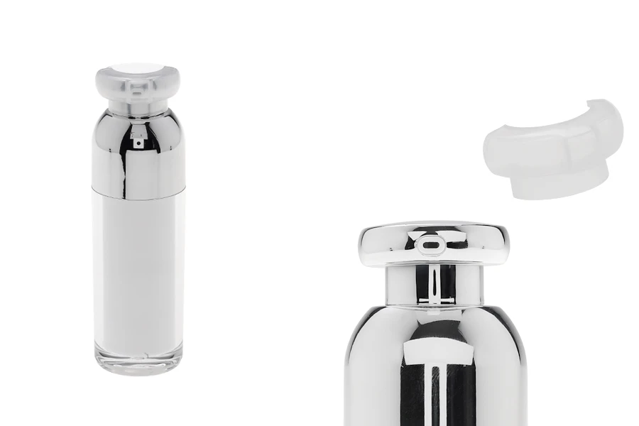 Μπουκαλάκι πολυτελείας 30 ml airless ακρυλικό (διάφανο εξωτερικά και λευκό εσωτερικά) με αντλία κρέμας και προστατευτικό καπάκι Μπουκαλάκι πολυτελείας 30 ml airless ακρυλικό (διάφανο εξωτερικά και λευκό εσωτερικά) με αντλία κρέμας και προστατευτικό καπάκι