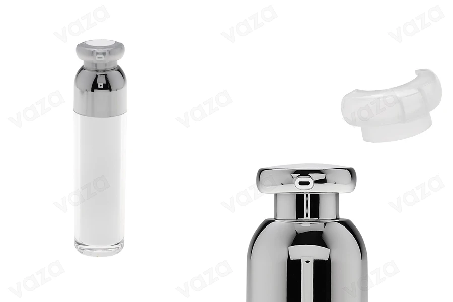 Acrylic Airless Bottle for creams - 50 ml (Transparent exterior and White interior) with Pump and Protective Cap Acrylic Airless Bottle for creams - 50 ml (Transparent exterior and White interior) with Pump and Protective Cap-εικόνα_προϊοντική