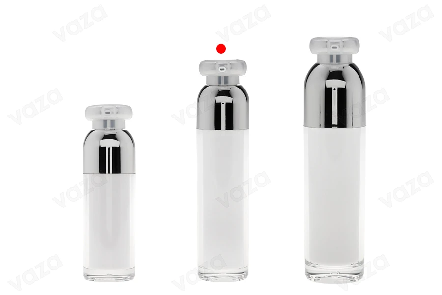 Acrylic Airless Bottle for creams - 50 ml (Transparent exterior and White interior) with Pump and Protective Cap Acrylic Airless Bottle for creams - 50 ml (Transparent exterior and White interior) with Pump and Protective Cap-εικόνα_σύνθεση