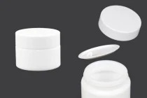 Pot à crème en verre de 30 ml, blanc avec couvercle, doublure et joint en plastique Pot à crème en verre de 30 ml, blanc avec couvercle, doublure et joint en plastique