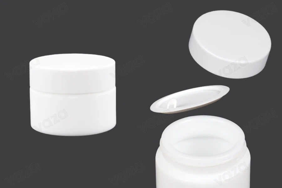 Pot à crème en verre de 30 ml, blanc avec couvercle, doublure et joint en plastique-photo_produit