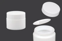 Βάζο για κρέμα 50 ml γυάλινο, λευκό με καπάκι, liner και πλαστικό παρέμβυσμα