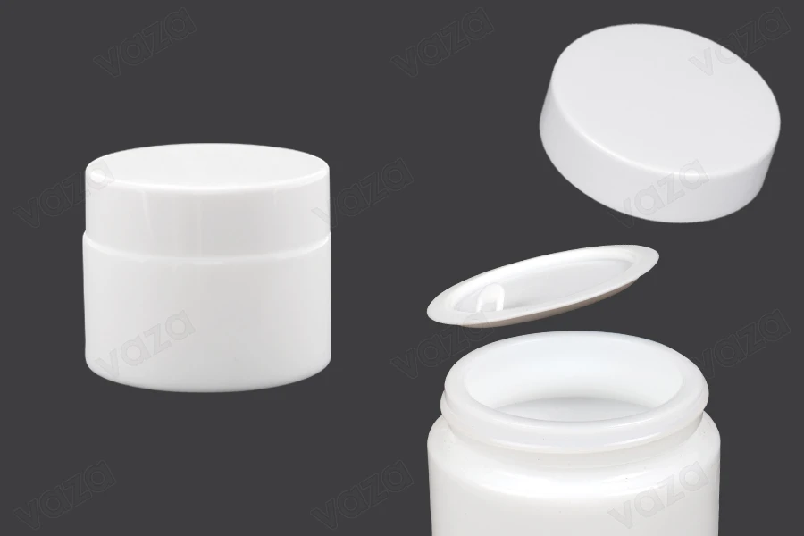 Βάζο για κρέμα 50 ml γυάλινο, λευκό με καπάκι, liner και πλαστικό παρέμβυσμα Βάζο για κρέμα 50 ml γυάλινο, λευκό με καπάκι, liner και πλαστικό παρέμβυσμα-εικόνα_προϊοντική