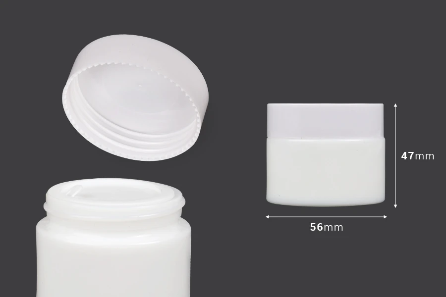 Βάζο για κρέμα 50 ml γυάλινο, λευκό με καπάκι, liner και πλαστικό παρέμβυσμα