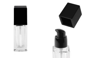 Cremespender 30ml aus Glas, viereckig 103x32 mm mit schwarzer Pumpe und Deckel-1