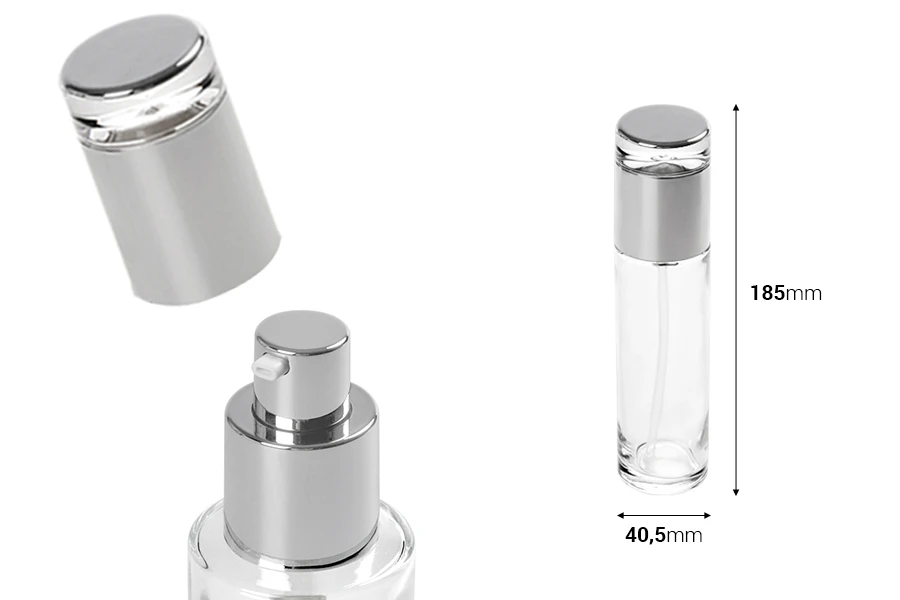 Μπουκαλάκι 100 ml γυάλινο διάφανο με ασημί αντλία και καπάκι