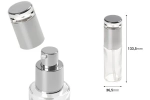 Μπουκαλάκι 50 ml γυάλινο διάφανο με ασημί αντλία και καπάκι-2