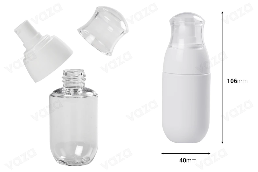 Μπουκαλάκι PET 50 ml με λευκή αντλία και διάφανο καπάκι-εικόνα_διαστάσεις
