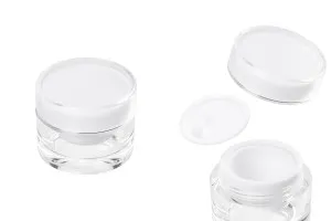 10ml luxury round acrylic cream jar with inner seal in cap and a plastic cover on the jar - available in a package with 12 pcs-1
